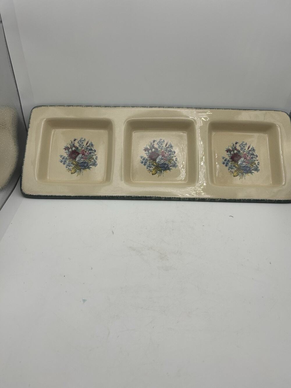 Home Garden Party Serving Tray Stoneware Collection Floral Print 3 Section